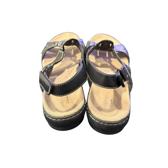 Clarks Collection Open-Toe Black Sandals Adjustable Straps & Stitch Detai; sz 11 - Picture 3 of 8
